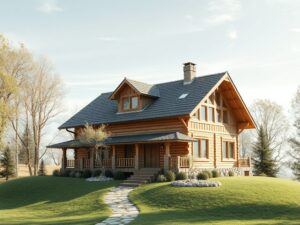 Дом из клееного бруса в стиле фахверк